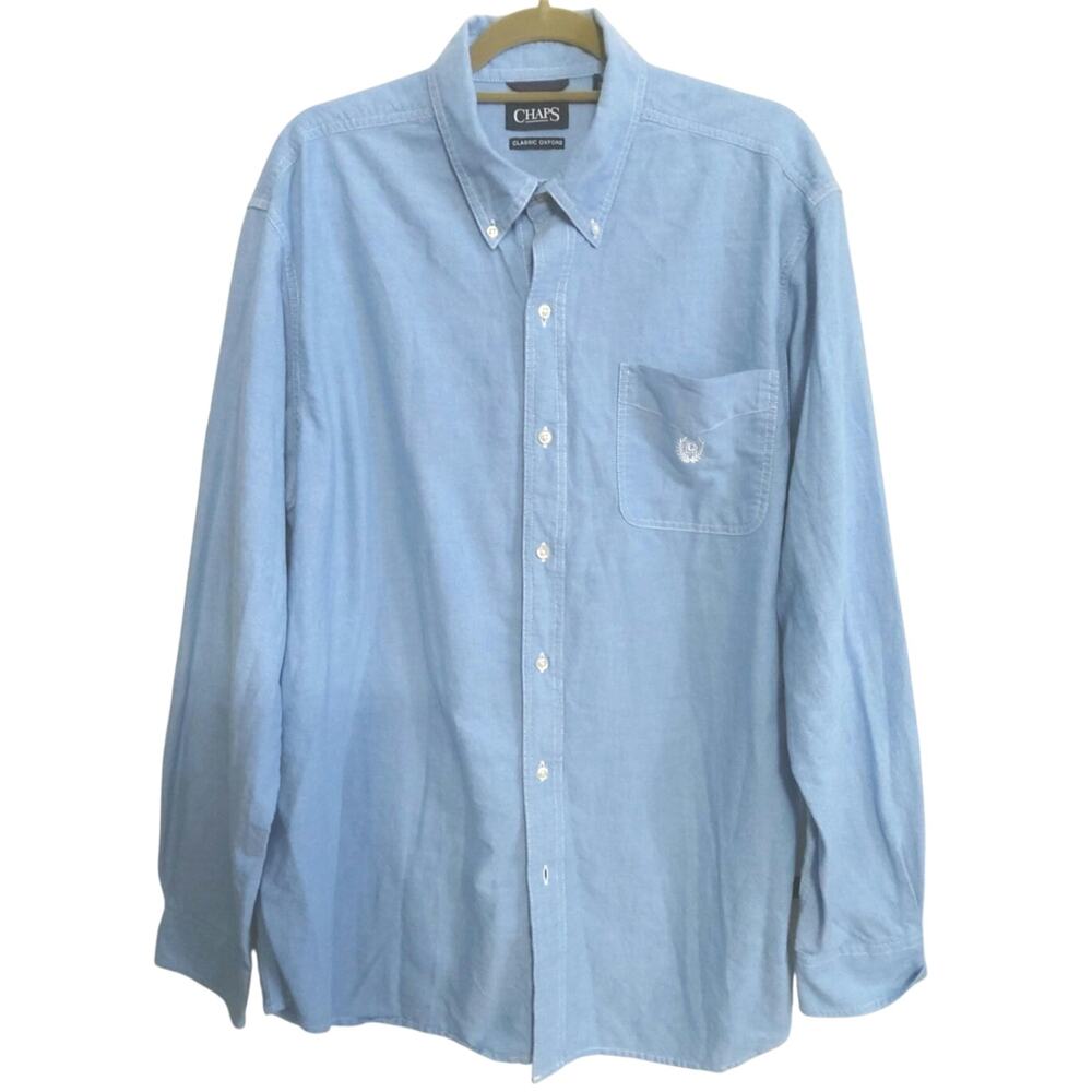 Chaps Ralph Lauren crested XL Men's cotton button up blue classic Oxford